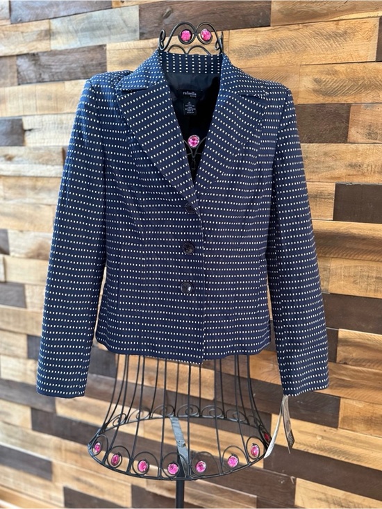 Rafaella Jackets & Blazers - Rafaella Navy Blue & White Jacquard Dot Blazer Jacket 100% Cotton Sz 6P